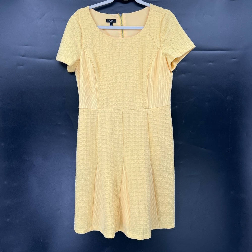 Talbots lemon yellow textured fit & flare dress career fun dopamine 12 Petite